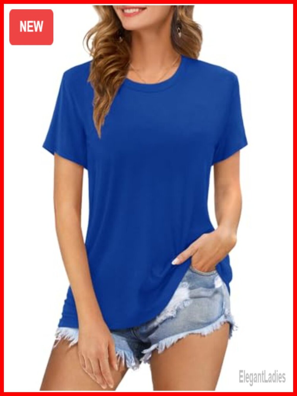 Womens Crew Neck Short Sleeve T Shirt Polyester Cotton Spandex Loose Fit Basic
